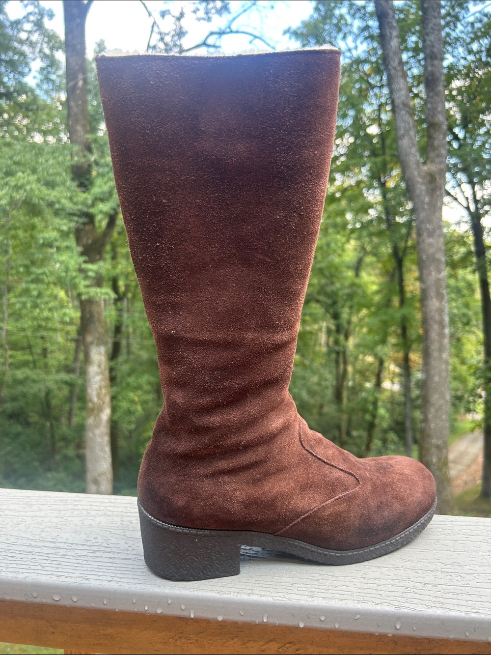 Vintage 1990s Shearling Lined Winter Boots // Brown Suede Knee High Zip Up